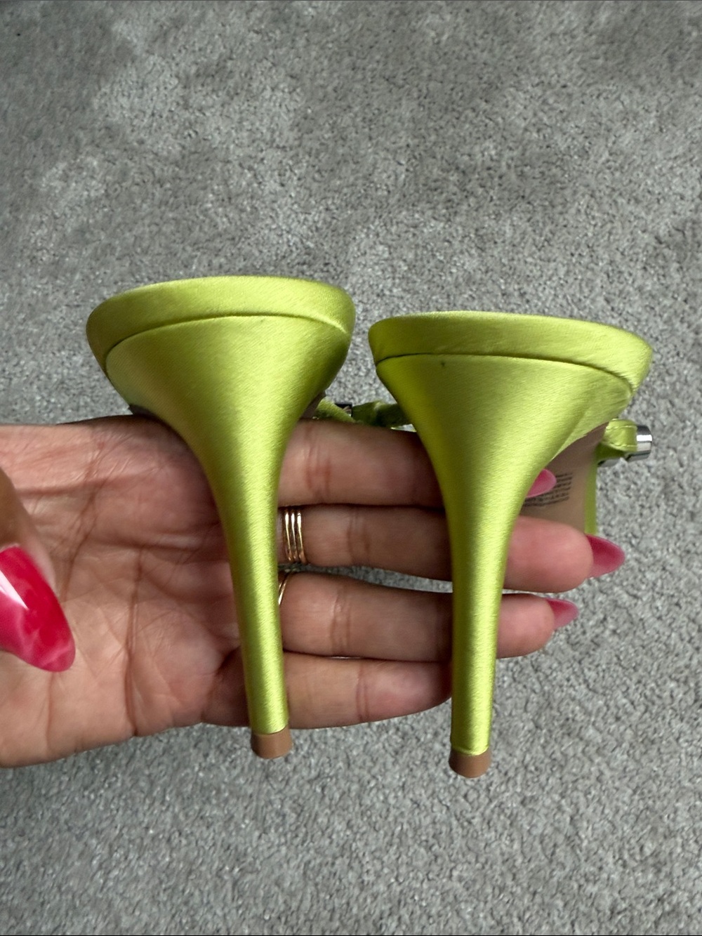 Steve Madden Dorina Satin Studded Heels Citron Neon Lime Green Size 9.5 - Picture 6 of 6